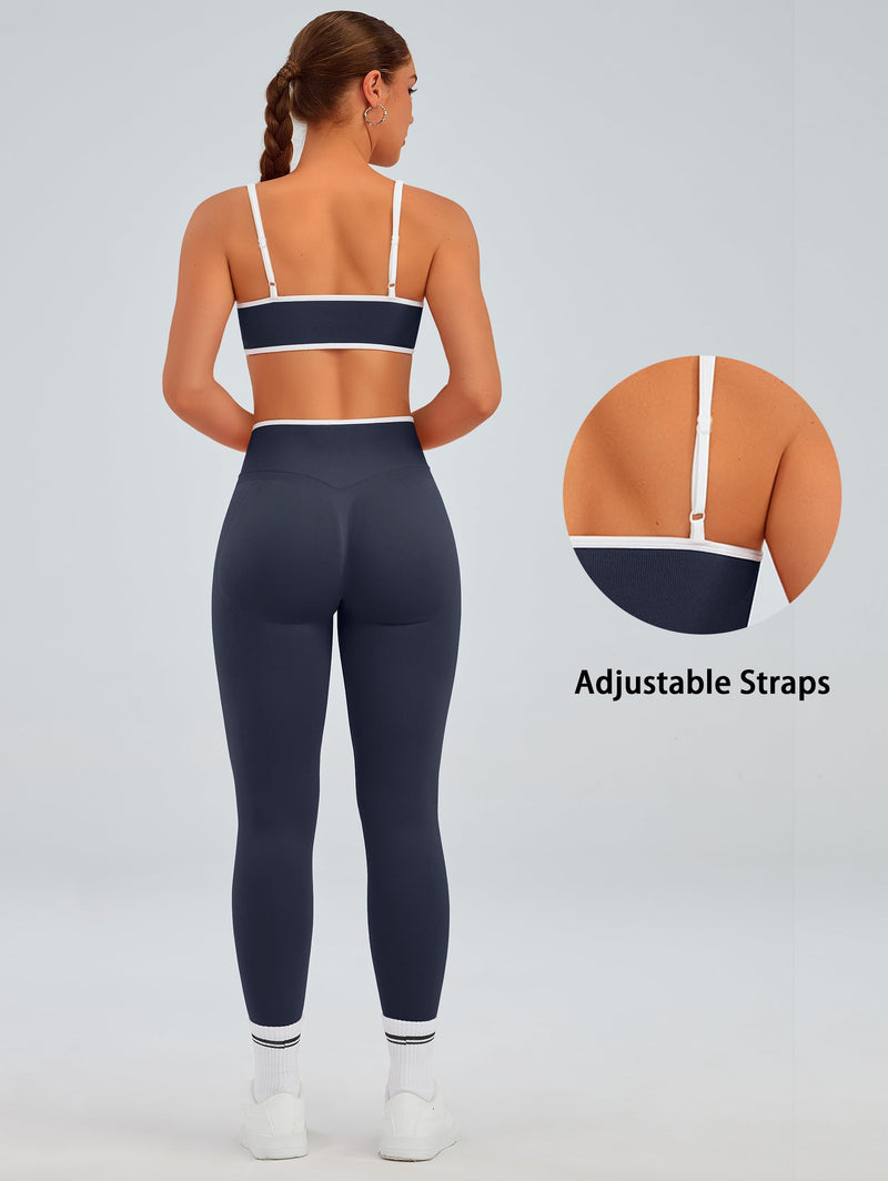 TDIFFUN Women Workout Sets 2 Piece Seamless Scrunch Butt Lifting Leggings Padded Sports Bra Matching Set Gym Yoga Outfits Prussian Blue Medium