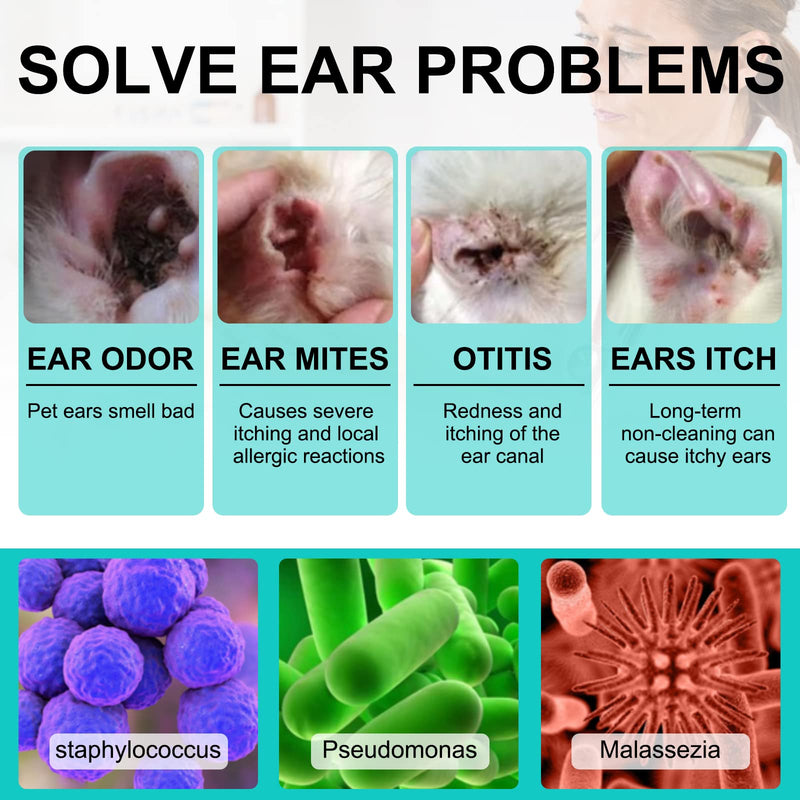 Ear Cleaner for Dogs & Cats 50ml, Ear Drops Dog and Cat for Infection Antibiotics, Ear Care, Ear Mite Treatment, Ear Infection Treatment for Itchy Ear Relief, Soothe Ear Inflammation, Removes Wax