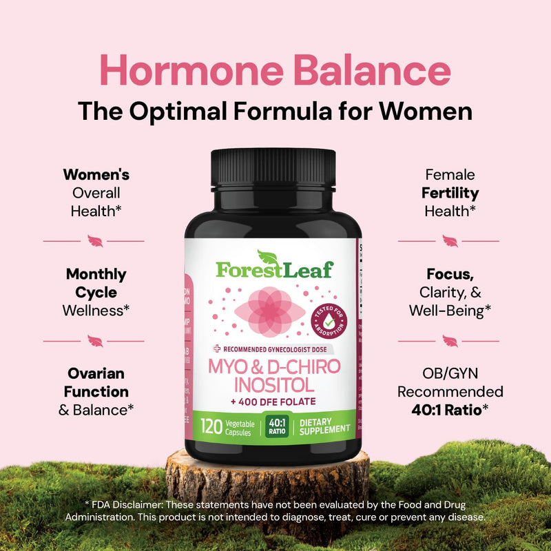 Myo-Inositol & D-Chiro Inositol Supplement for Women's Health | Fertility Supplements Women | Inositol 40:1 Ratio Support Ovarian Function & Healthy Hormone Balance Women | 2050mg | 120 Powder Caps - BeesActive Australia