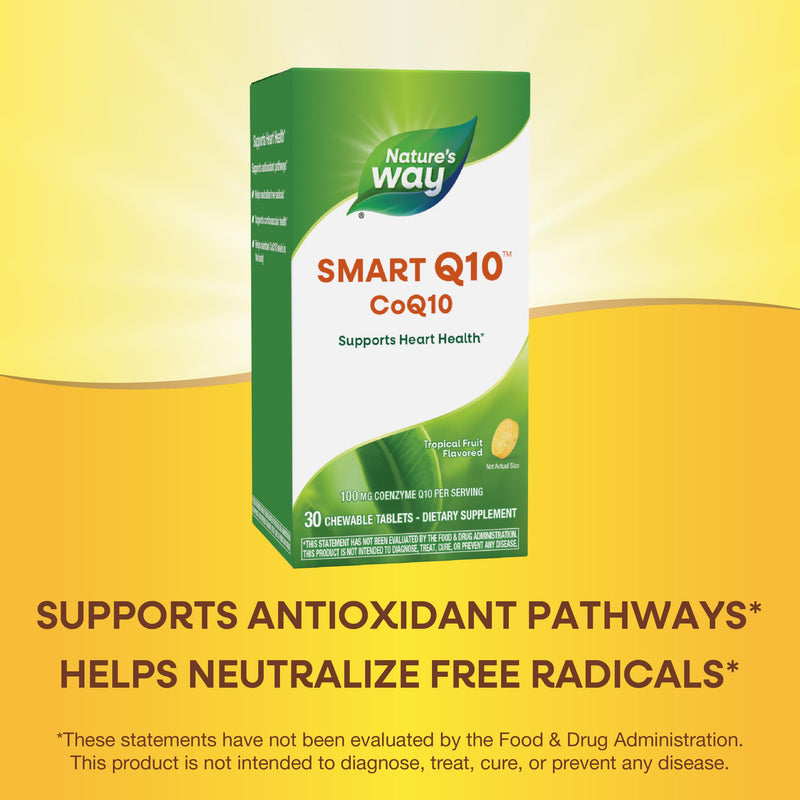 Nature's Way SMART Q10 CoQ10, Tropical Fruit, 30 Chewable Tabs | 100 mg CoQ10 per Serving to Support Heart Health* and Cellular Energy Production*, with Antioxidant Support