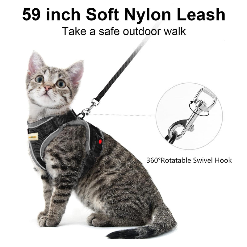 Cat Harness and Leash for Walking, Retractable Cat Harnesses and Leash Set Escape Proof, Breathable Soft Kitten Harness Small Large Cat Harness for Travel Training and Walking, Black, S S(chest:11.1"-18.1") - BeesActive Australia