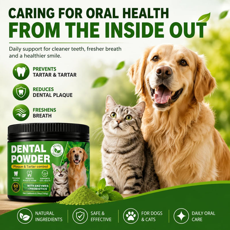 Dog Dental Powder for Dogs, Dog Teeth Cleaning Powder, Dental Powder for Dogs Teeth, Plaque & Tartar Remover, Dog Breath Freshener, Natural Oral Care, 60-Day Supply