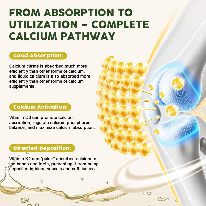 Calcium Citrate 1200 mg with Vitamin D3 Liquid Drops for Women & Men, Calcium Citrate with Vitamin D3 & K2 for Bone Muscle & Teeth- 2 Fl oz- 30 Day Vegan Supply 1 Fl Oz (Pack of 2)