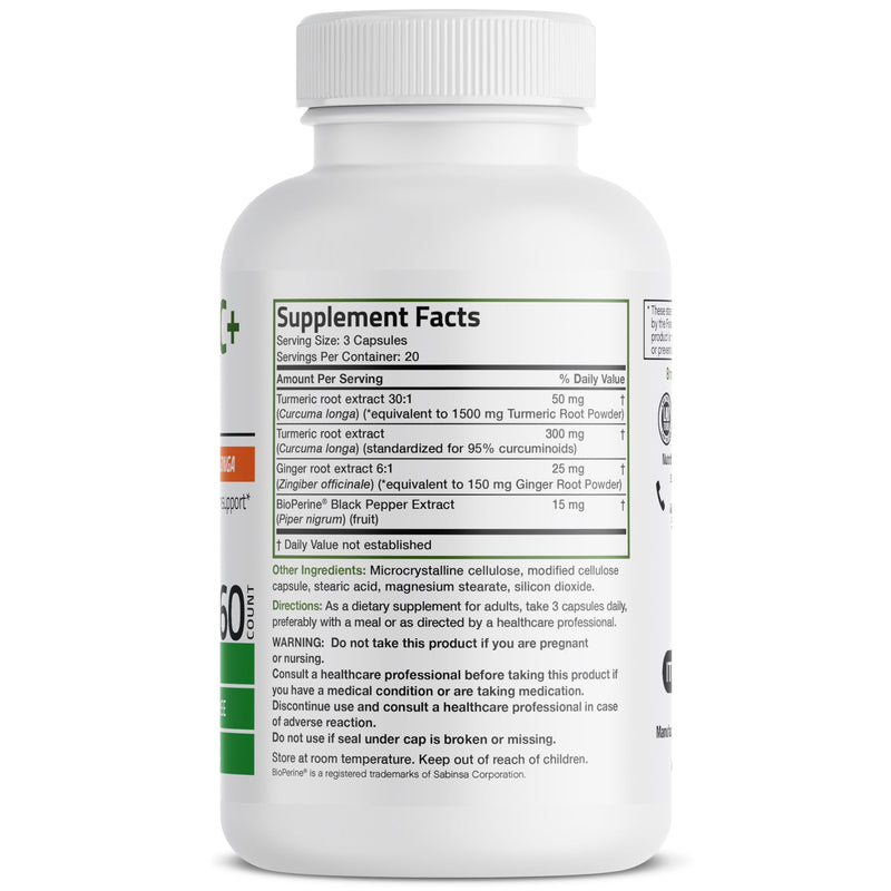 Bronson Turmeric + Ginger Extra Strength Joint Health & Digestion Support with BioPerine, Non-GMO, 60 Vegetarian Capsules Turmeric and Ginger 60 Count (Pack of 1) - BeesActive Australia
