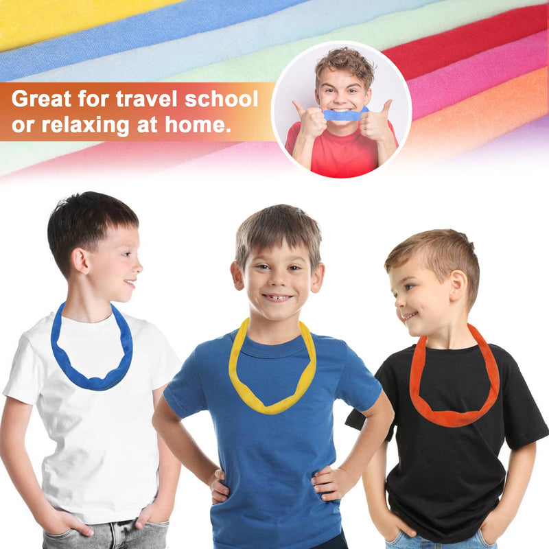Chew Necklace for Sensory Kids, 8 Pack Terry Cloth Teething Chewy Necklaces for Boys Girls to Chewing, Absorbent Fabric Bands Sensory Products for Chewers with Autism, ADHD, SPD, fidgeting, Anxiety Rainbow - BeesActive Australia