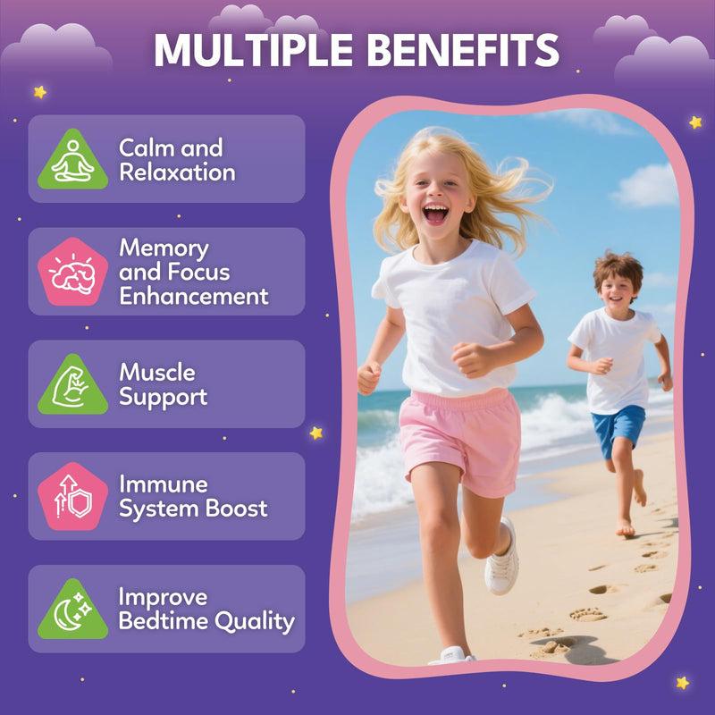 2PCS Magnesium Calming Gummies for Kids 4+ & Adults, Sugar Free Magnesium Supplement with L-Theanine, Chamomile, Vitamins B6, D3, K2, Zinc for Sleep, Relaxation, Focus & Muscle Support Strawberry 60 Count (Pack of 2)