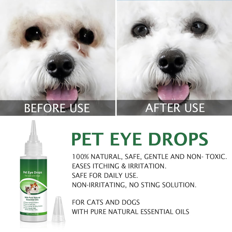 Pet Eye Drops for Dogs & Cats 60ml – Gentle Eye Cleaning Solution for Dry, Itchy & Irritated Eyes – Daily Eye Care, Tear Stain Support, Non-Irritating Formula
