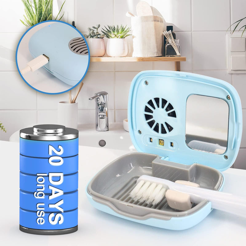 Mini Travel Toothbrush Cover with Air Drying Device, Toothbrush Travel Case with Cleaning Light, Rechargeable Portable Toothbrush Container Toothbrush Holder -Blue - BeesActive Australia
