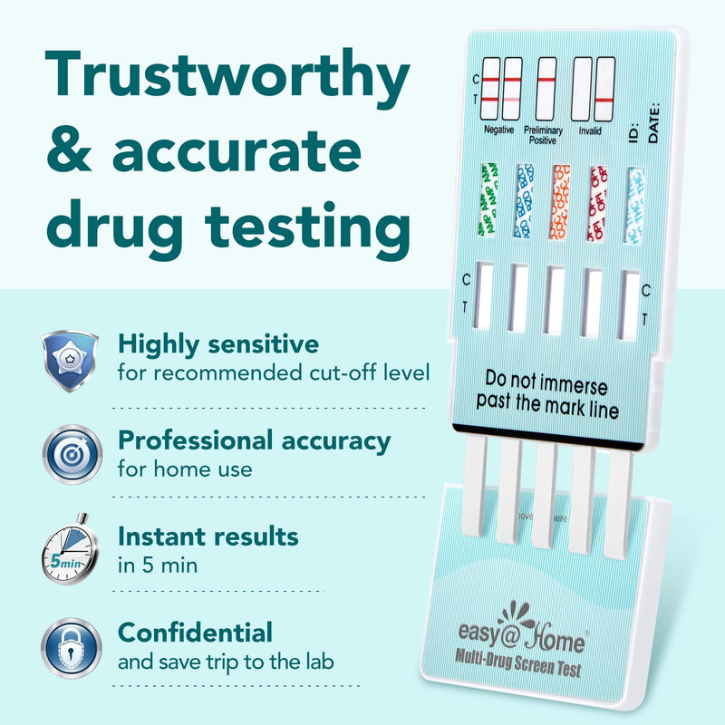 Easy@Home 5 Panel Urine Drug Test Kit [5 Pack] - THC/Marijuana, Cocaine, OPI/Opiates, AMP, BZO All Drugs Testing Strips in One Kit - at Home Use Screening Test with Results in 5 Mins #EDOAP-754 5 Count (Pack of 1) - BeesActive Australia