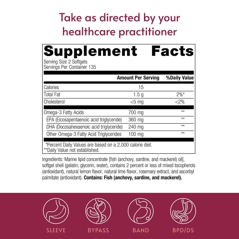 Bariatric Advantage Omega-3 300, Lemon Lime, 270 Softgels | Omega-3 300 EPA DHA, Concentrated Fatty Acids from Sustainably Sourced Cold Water Fish, Fish Oil Capsules