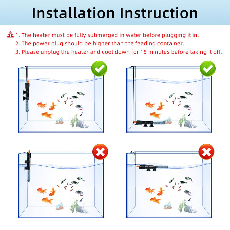 HiTauing Aquarium Heater 25W/50W/100W/200W/300W, Adjustable Knob Fish Tank Heater with Digital Thermometer, Submersible Betta/Turtle Tank Heater for Freshwater and Saltwater Tanks 50W for 5-10 gallon - BeesActive Australia