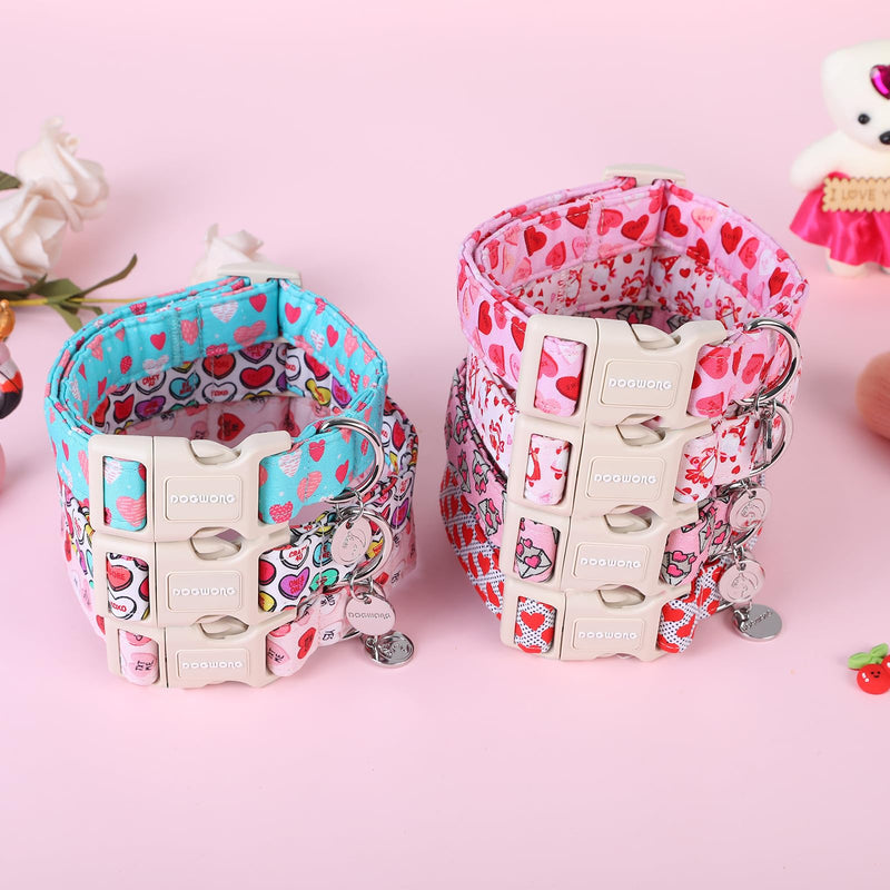 DOGWONG Valentine's Day Dog Collar, Adjustable Durable Heart Candy Dog Collar Cute Dog Collar for Small Medium Dogs Medium (Pack of 1) A: Heart Candy - BeesActive Australia