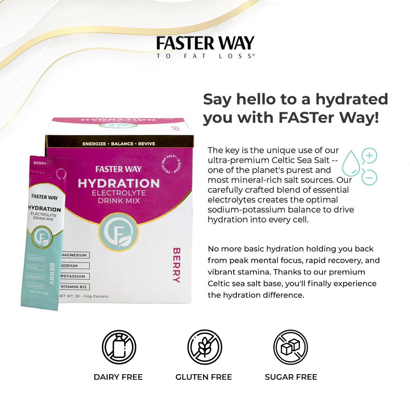 Faster Way - Hydration - Electrolyte Drink Mix - Berry - 30 Pack | With Apple Cider Vinegar, Choline, Probiotics & Natural B Vitamins - Powder Packets - Zero Sugars - Gluten Free