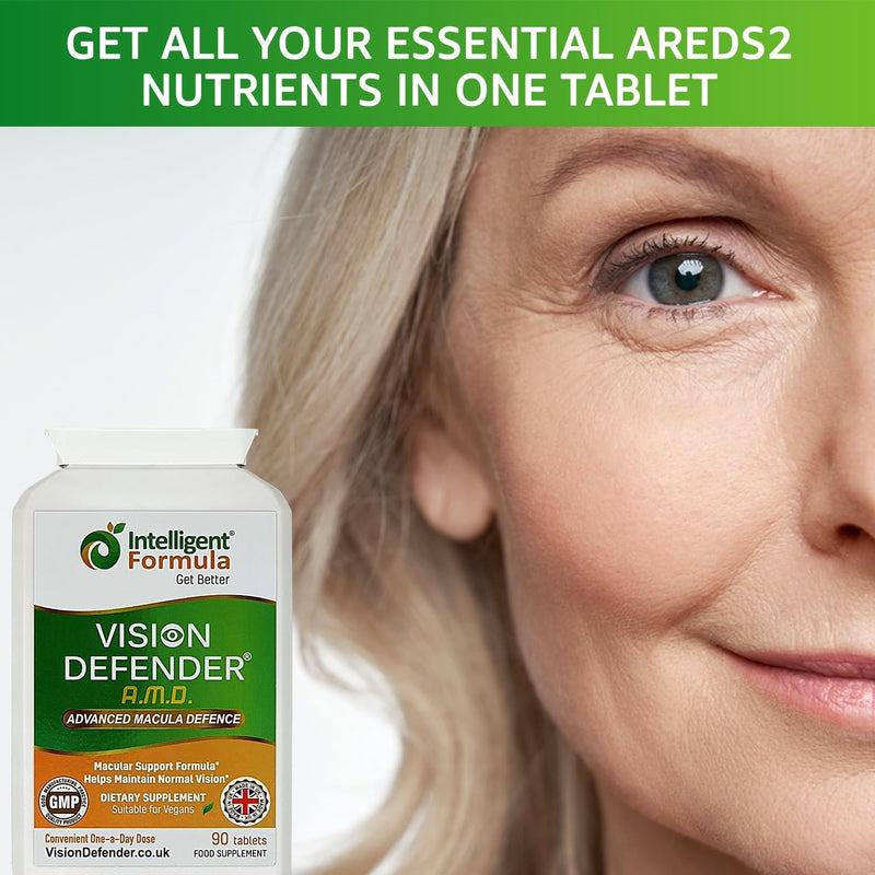 Vision Defender AREDS2 Eye Vitamins - Lutein Zinc Copper, Vegan, 90 Tablets | Eye Health Supplements, Vitamin C & E, Zeaxanthin, 6 Active Nutrient Formula, 1-a-Day, 3 Month Supply, Gluten & Lactose Free