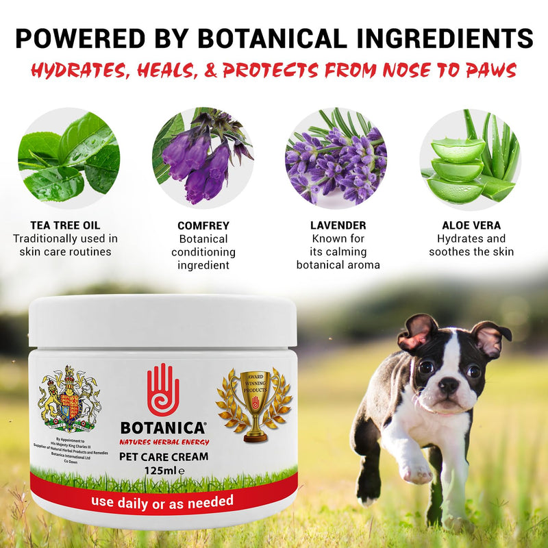 Botanica Pet Care Cream, Pet Skin & Coat Care for Dogs & Cats, Botanical Moisturising Cream with Aloe Vera, Tea Tree, Lavender, Comfrey, Cedarwood & Neem Oils, Vegan, 125 ml