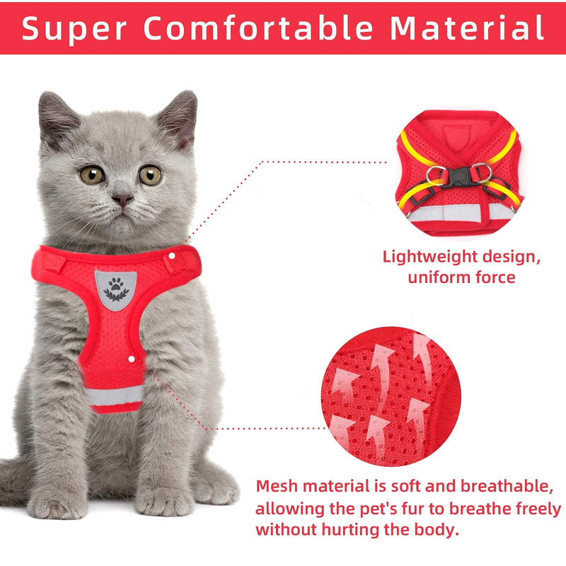 Cat Vest Harness and Small Dog Vest Harness for Walking, All Weather Mesh Harness, Cat Vest Harness with Reflective Strap, Step in Adjustable Harness for Small Cats (Red, XS) Red X-Small (Chest: 8"-9") - BeesActive Australia