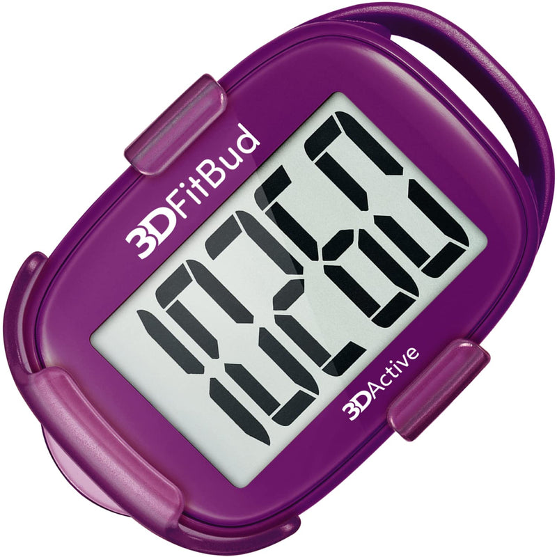 3DFitBud Simple Step Counter Walking 3D Pedometer by 3DActive with Clip, Lanyard Accurate Step Tracker Large Display, Easy to Use for Kids Men Women Adult Seniors Daily Step Tracking - A420S Plum - BeesActive Australia