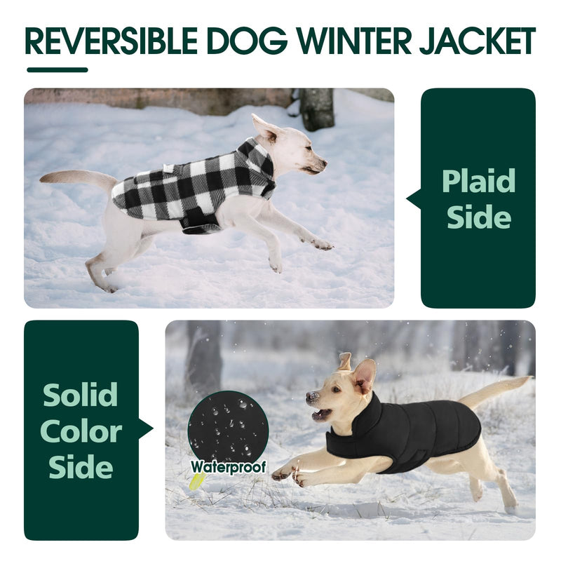 Kuoser Dog Winter Coat, Windproof Dog Fleece Jacket British Style Plaid Cold Weather Dog Vest Coats, Reversible Cozy Warm Dog Clothes Pet Apparel for Large Size Dogs L White - BeesActive Australia