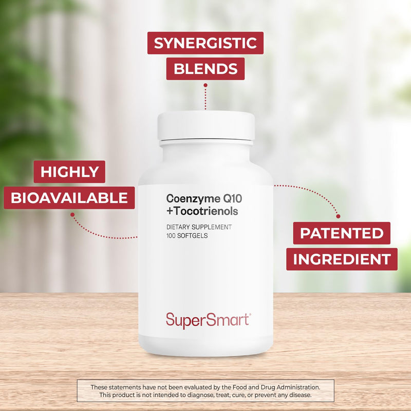 Supersmart - Coenzyme Q10 + Tocotrienols 300mg per Day (Patented & Bioavailable) - CoQ10 Supplement with Tocotrienols - Palm Oil Extract | Non-GMO & Gluten Free - 100 Softgels