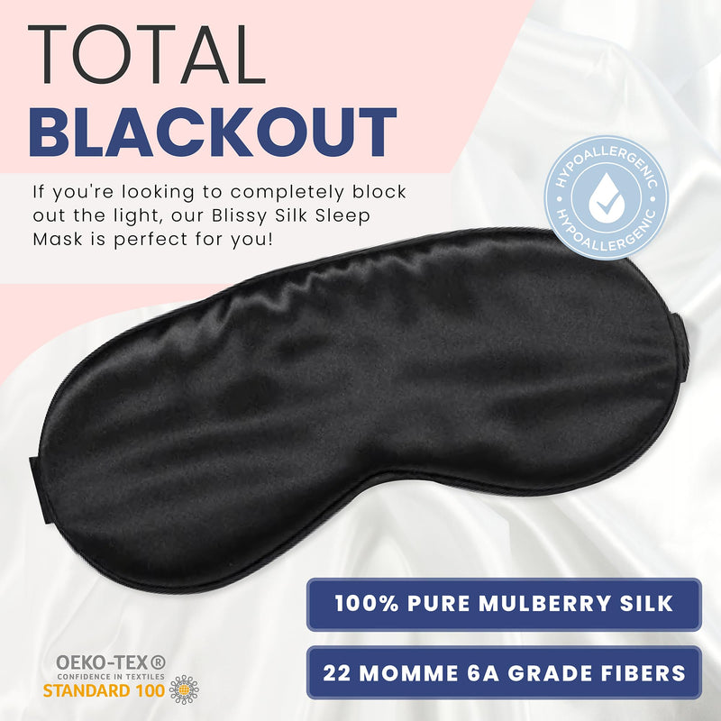 Blissy Silk Sleep Mask - Silk Eye Sleeping Mask for Women & Men for Total Blackout - Silk Eye Mask - 100% Pure Mulberry Silk, 22 Momme 6a Fibers - Blindfold Silk Sleep Mask Side Sleeper Eye Cover Black - BeesActive Australia