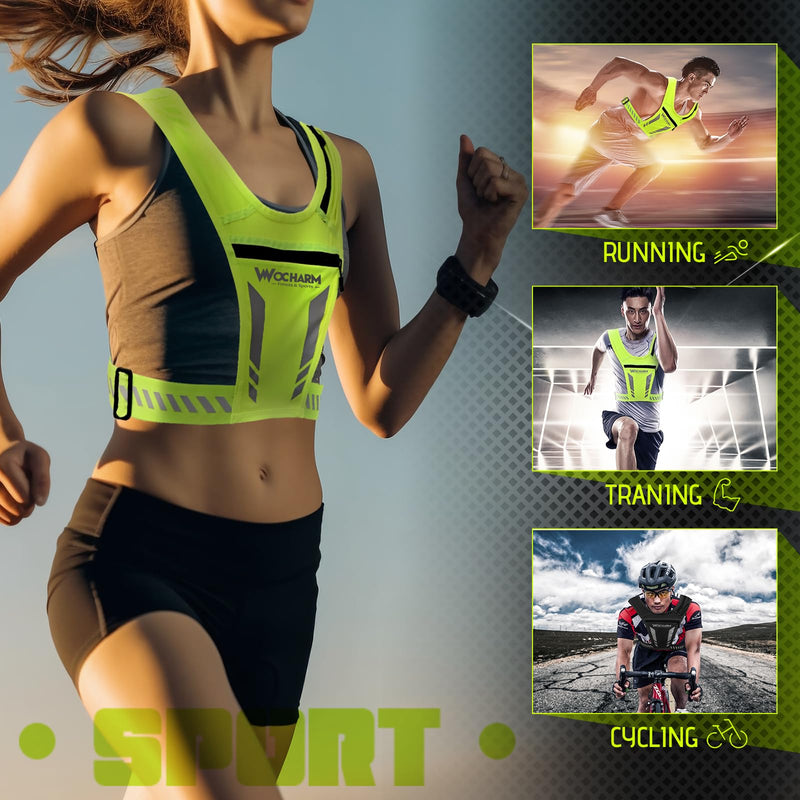 Reflective Vest Chest Phone Holder, Adjustable Hydration Training Workout Gear for Nighttime Running Biking Fluorescent green