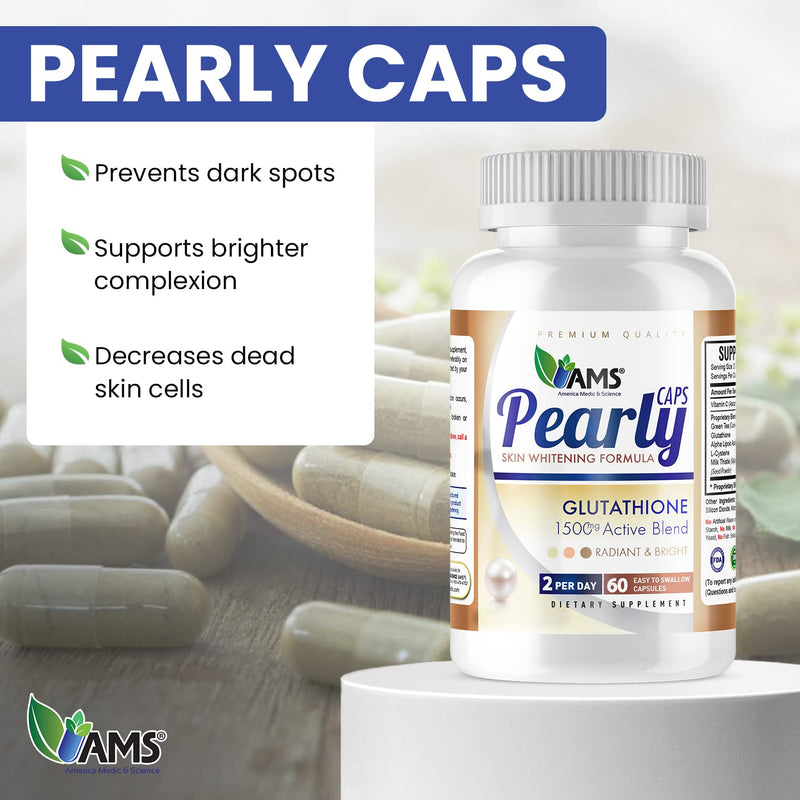 America Medic & Science Pearly Caps (60 Capsules) | 1500 mg Glutathione Supplement for Men and Women | Anti-Aging and Skin Lightening Pills | with Vitamin C, L-Cysteine, and Alpha Lipoic Acid 60 Count (Pack of 1)