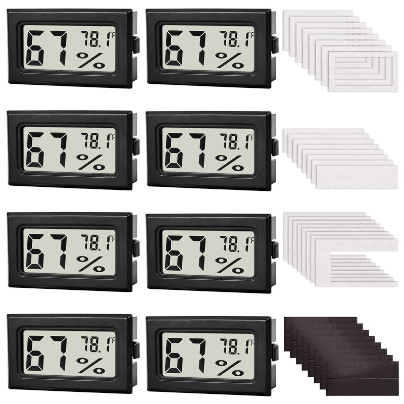 8-Pack Mini Digital Hygrometer Thermometer, Front-View Frame Adhesive for Mason Jar & Reptile Tank, Humidity Monitor for Garden, Greenhouse, Plants, RV, Office, Cellar 12-Month Battery Black - BeesActive Australia
