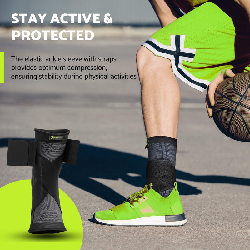 GARNO Ankle Brace – Compression Foot Sleeve with Adjustable Straps for Men & Women, Plantar Fasciitis & Achilles Support, Heel & Arch Pain Relief, Swelling & Injury Recovery, Protection for Sports, Running & Basketball (One Size Fits Most, Black) - BeesActive Australia