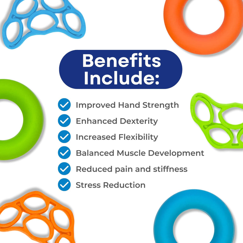 RMS Hand Grip Strengthener, Finger Exerciser, Grip Strength Trainer 6 Pieces Kit for Finger, Wrist, Carpal Tunnel, Arthritis Pain Relief. Stress Relief - Occupational Equipment for Disabled - BeesActive Australia