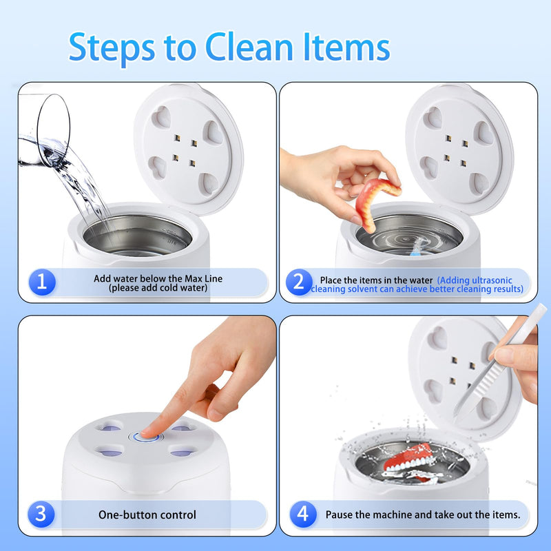 Ultrasonic Retainer Cleaner Machine, 42kHz Dental Cleaning Pod for Dentures, Braces, Mouth Guards, Night Guard, Toothbrush Heads, Jewelry, Aligner White - BeesActive Australia