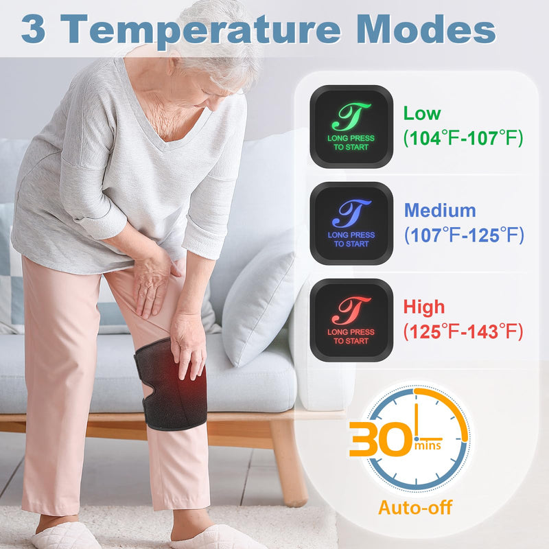 Heated Knee Brace, Cordless Knee Heating Pad for Arthritis, 3 Temperature Modes Knee Warmer, 3000mAh Battery Operated Knee Wrap for Men Women Seniors, Black(Single) Black(Single)
