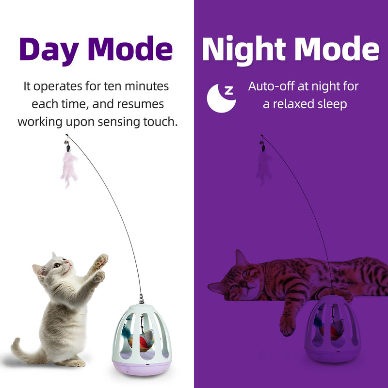 Interactive Cat Toys for Indoor Cat Feather Toys,Automatic Chirping Swing Kitten Toys for Cats Self Play,Flapping Bird Cat Toy,Rechargeable,Birdcage Cat Teaser Toy - BeesActive Australia