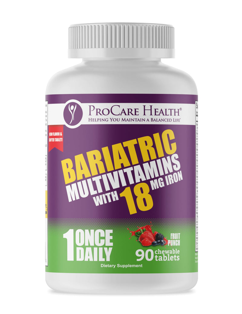 Core-18 Bariatric Multivitamin | Fruit Punch | Chewable | 90ct | Once Daily Bariatric Multivitamin with Iron 45mg Chewable Tablets for Gastric Bypass, Sleeve & Post-Op Support - Made in USA 90 Count (Pack of 1)