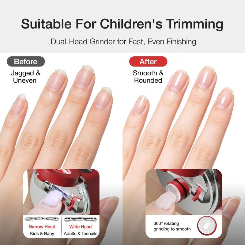 Electric Nail Clipper with 3 Speeds,Safety Fingernail Trimmer for Adults, Seniors, Kids,Adjustable Blade Opening for Thick&Thin Nail,Magnifying Glass & LED Light,Nail Scraps Storage, USB Charging,Red