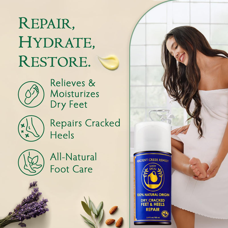 Dry Cracked Heels Repair | Organic Foot Cream for Dry Feet & Callus with Jojoba, Lavender, Almond, Olive & Vitamin E Oil | Natural Foot Balm & Moisturizer for Skin | Hydrating Foot Treatment | 3.4 oz 3.4 Fl Oz - BeesActive Australia