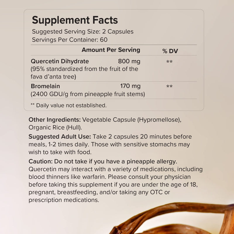 Quercetin with Bromelain - Bioactive Fava d'anta Derived Quercetin with 2400 GDU/g Bromelain 120 Capsules - BeesActive Australia