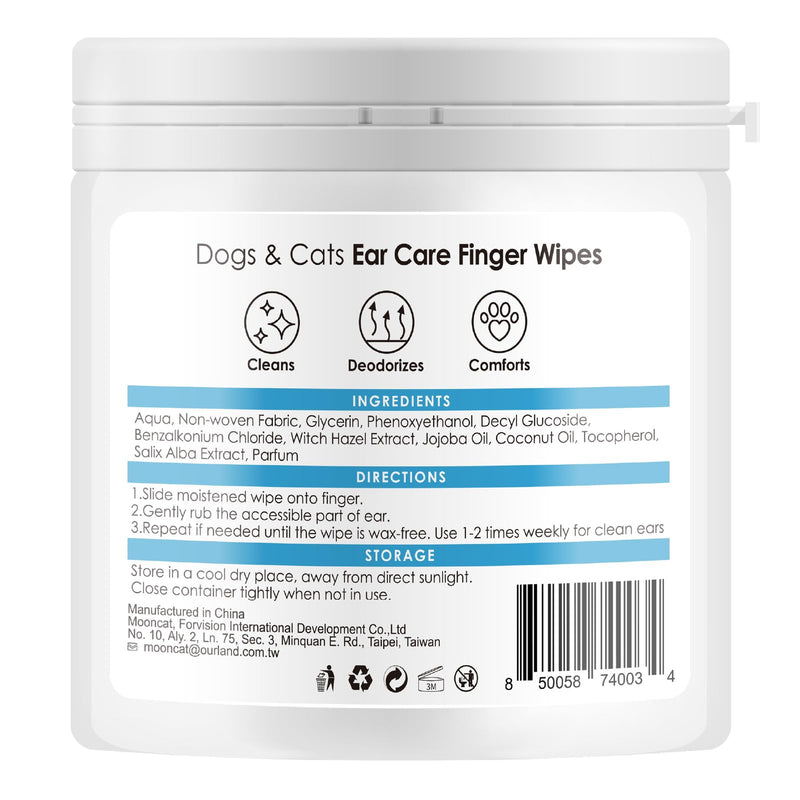 Mooncat Ear Cleaner Wipes｜Ear Cleansing Finger Wipes for Cats ｜Ear Wipes for Cats｜Dog Grooming Supplies｜Reduces Dirt and Cleans Wax Buildup｜Pet Ear Wash Wipes｜— 40 Finger Wipes - PawsPlanet Australia