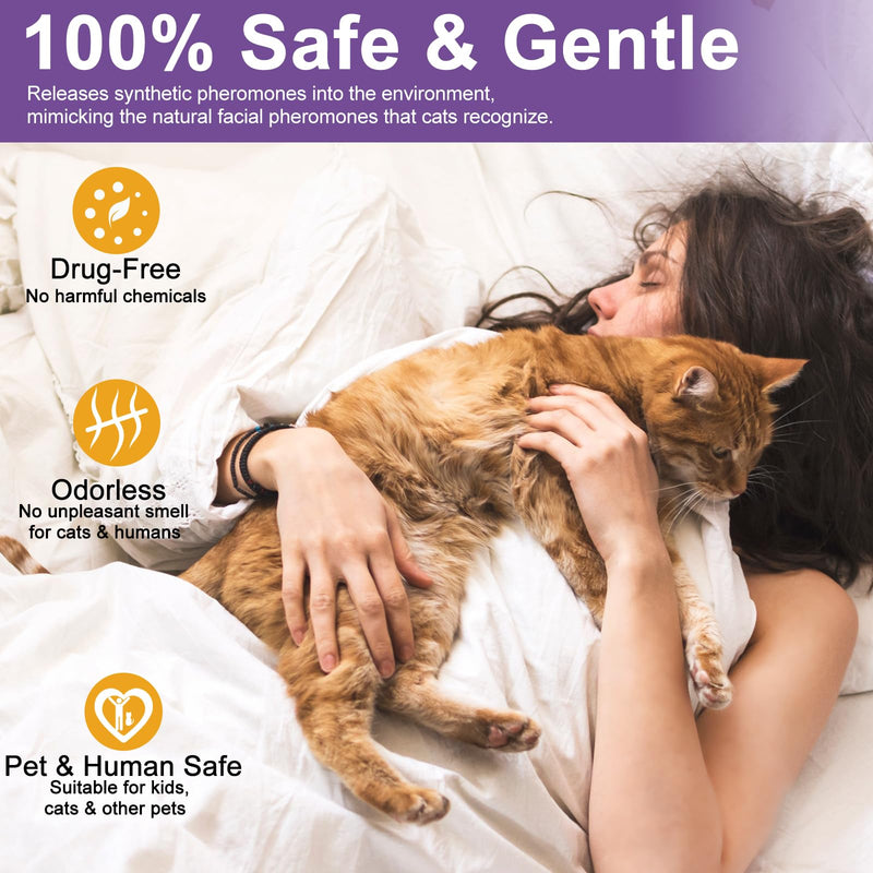 Cat Calming Pheromone Diffuser, 4 Refills 48ml & 2 Diffusers, 120 Days Long-Lasting, Relieve Anxiety, Reduce Fighting, Spraying & Scratching, Safe for Cats Kittens & Humans 1