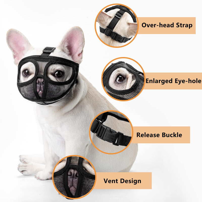 ILEPARK muzzle for dogs, short snouts dog muzzle, bulldog muzzle anti-biting, chewing, barking, dog mask (M, black) M black - BeesActive Australia