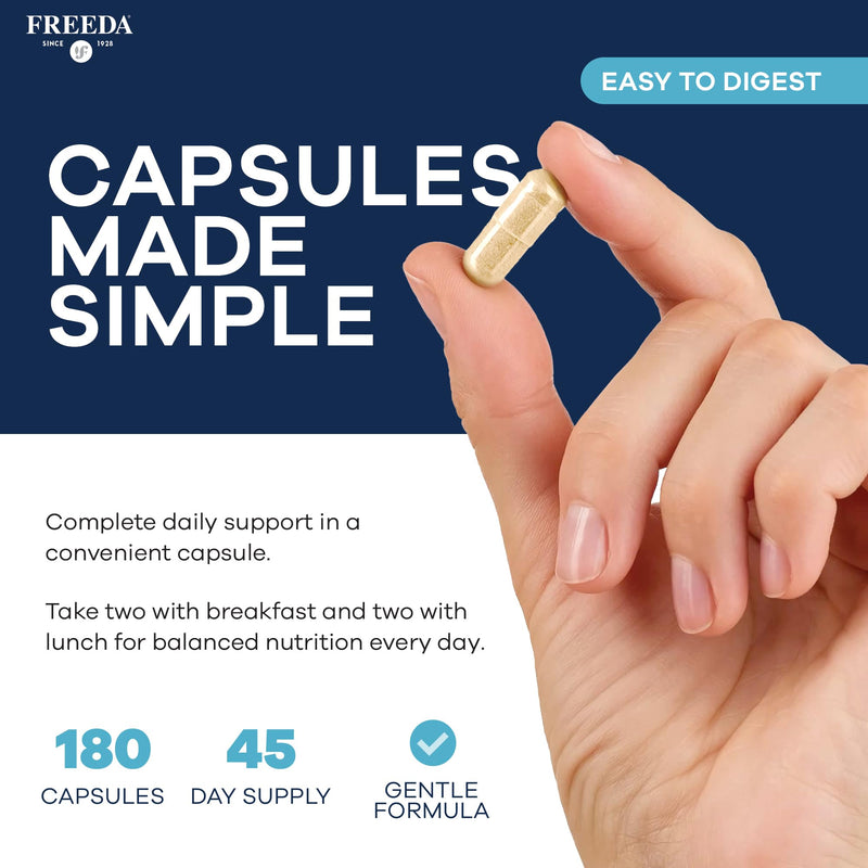 FREEDA SCD Multivitamin – Daily Multivitamin Supplement for Men & Women – Vegan, Gluten-Free, SCD Legal – Kosher Certified Adult Vitamins – Specific Carbohydrate Diet Friendly – 180 Capsules | SCD Legal Formula with Essential Vitamins & Minerals for Me...