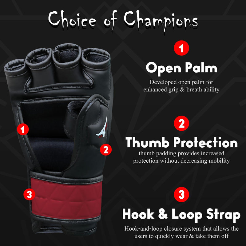 Mytra Fusion MMA Gloves with Open Ventilated Palm Sparring Gloves Kickboxing, Grappling, Training, Cage Fighting Mixed Martial Arts Gloves Black/Maroon Medium