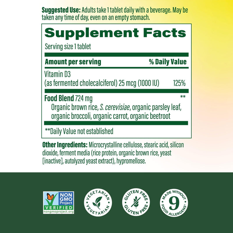 MegaFood Vitamin D3 1000 IU (25 mcg), Bone & Immune Health, 90 Tablets | Vitamin D3 Daily Support for Bone, Teeth, Muscle & Immune Health, Plus Real Food, Non-GMO, Vegetarian, 90 Servings 90 Count (Pack of 1)
