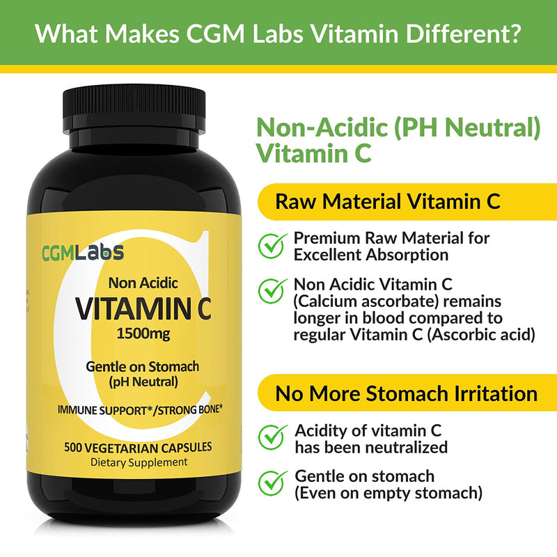 Non-Acidic Vitamin C 1500mg with Calcium - 500 Vegetable Capsules
