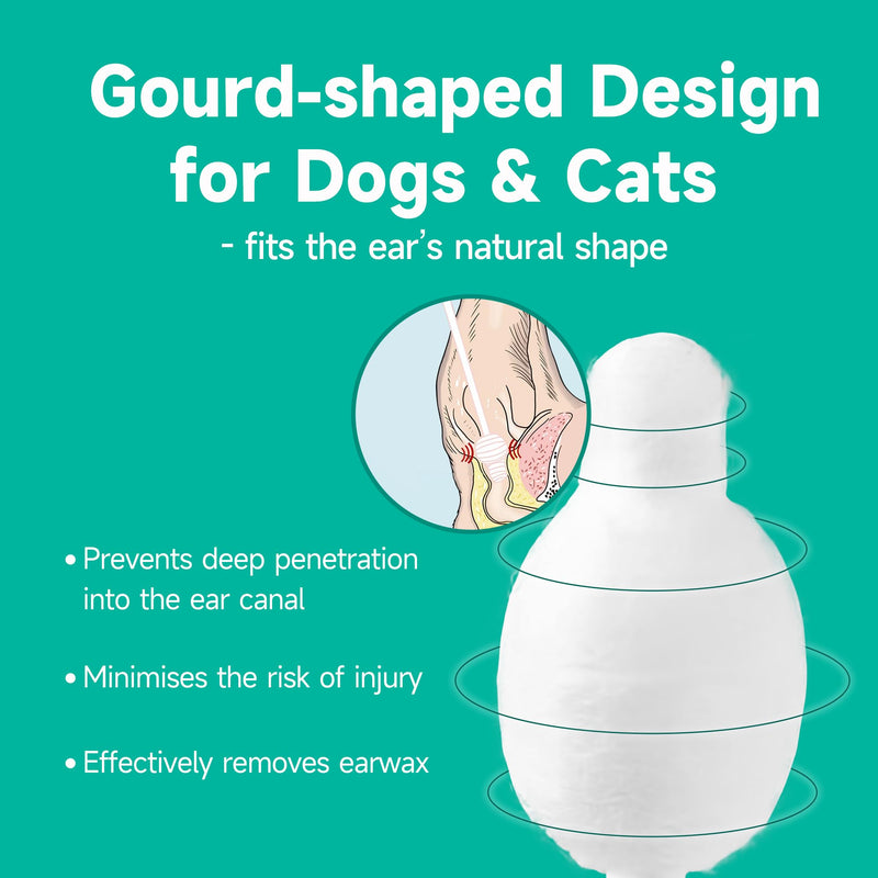 Jubelinn Pet Cleaning Cotton Buds - Gourd-shaped cotton tip, designed specifically for dogs & cats - Soft and gentle cleaning for ears, eyes, nose & wounds - Removes earwax - Ear Hygiene - 200 pcs 200pcs Cotton Buds