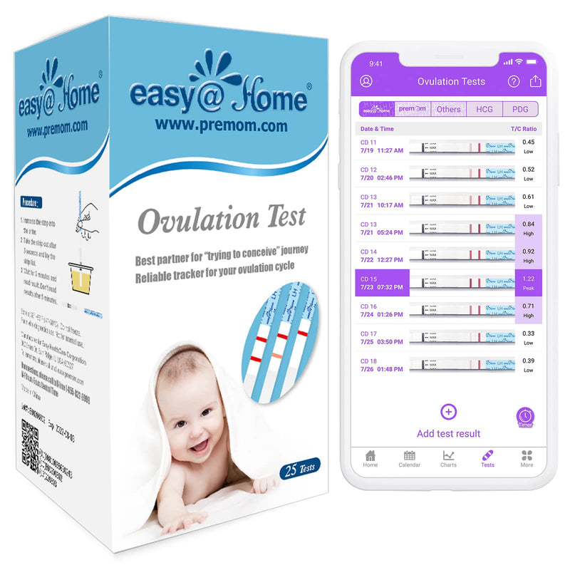 Easy@Home Ovulation Test Strips, 25 Pack Fertility Tests, Ovulation Predictor Kit, Powered by Premom Ovulation Predictor iOS and Android App, 25 LH Strips 25 Count (Pack of 1) - BeesActive Australia
