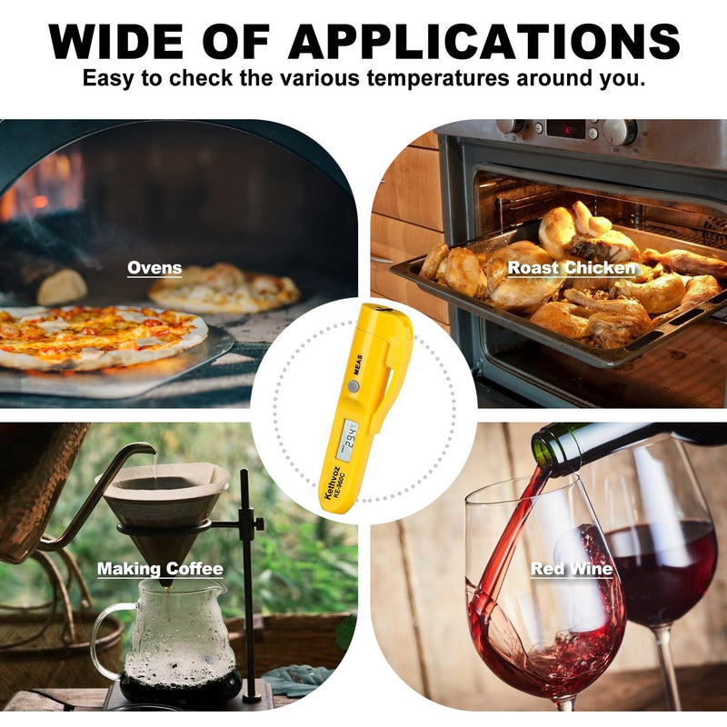 Non Contact Infrared Food Thermometer, Digital IR Laser Thermometer Pen for Cooking, -22°F to 527°F Instant Read, No Touch Safe Hygienic for Meat, Grill, Candy, Wine, Baby Milk (2-Pack)