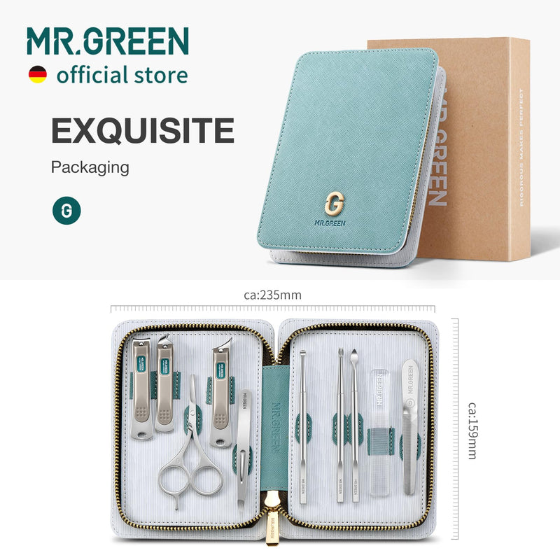 MR.GREEN Fashion Imprint Manicure Sets Professional Nail Clipper Set Personal Care Tool Kits Nial Cutter Gift With Leather Case (Green(10Pcs Set)) Green(10Pcs Set) - BeesActive Australia