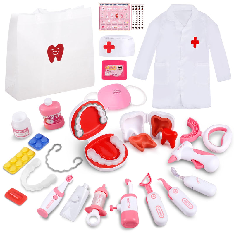 Dentist Play Set for Kids Ages 3-8, 26PCS Realistic Pretend Dental Toy Kit with Teeth Cleaning Tools, Doctor Costume & Learning Guide. STEM Educational Toys, Toddler Medical Kit for Boys & Girls Gifts Dentist Kit - BeesActive Australia
