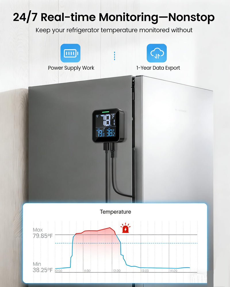WiFi Refrigerator Thermometer with Freezer Alarm, Digital Fridge Temperature with App Alert, Loud Buzzer & Indicator Alarm, 1-Year Data Export, Freezer Monitor for Kitchen Fish Tank Hot Tub - BeesActive Australia