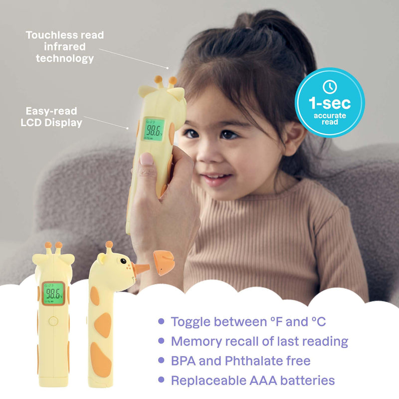 Baby Thermometer for Kids & Infants – Digital Infrared No-Touch Forehead & Ear Thermometer, 3-in-1 Contactless Thermometer with Fever Indicator, Fever Buddy Giraffe